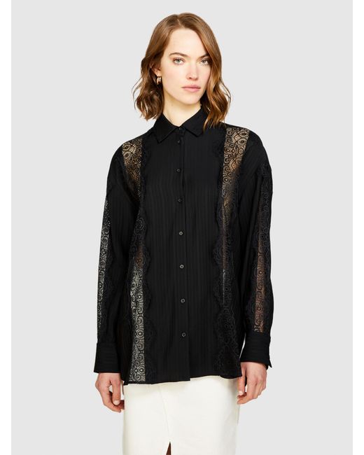 Sisley Black Satin Shirt With Lace