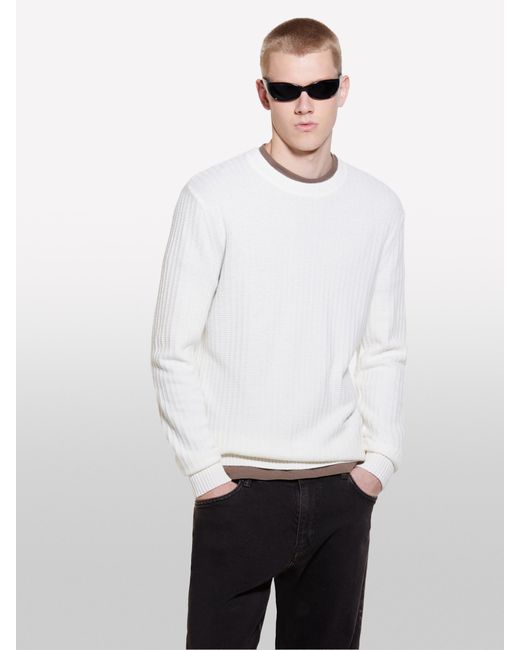 Sisley White 3D Stitch Sweater for men