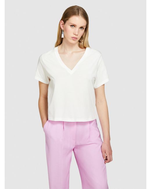 T-shirt Scollo A V 100% Cotone Bio di Sisley in Pink