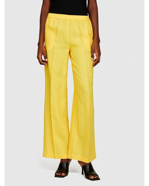 Pantaloni Flare Fit 100% Lino di Sisley in Yellow