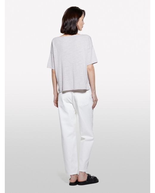 Sisley White Graues Over-Fit-Strick-T-Shirt, Frau, Größe