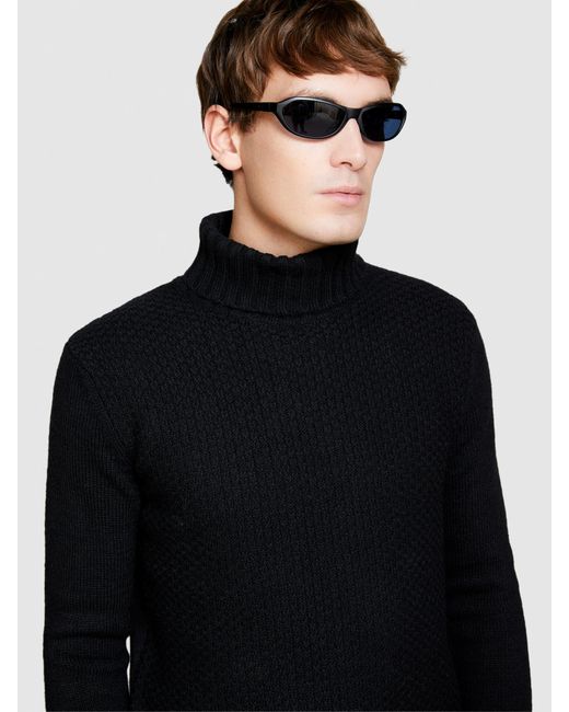 Sisley Black Knit Sweater With High Neck for men
