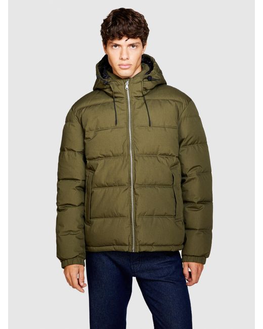 Sisley Green Padded Jacket With Hood for men