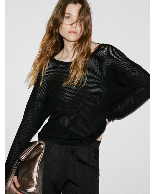 Sisley Black Sweater With Boat Neck