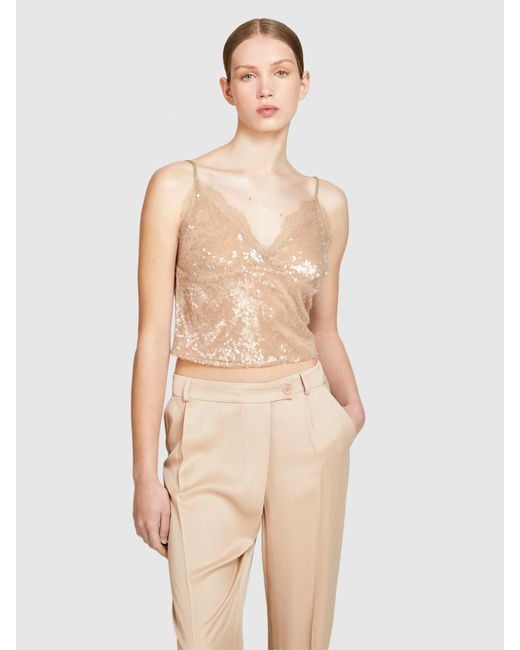 Sisley Natural Sequined Top With Lace