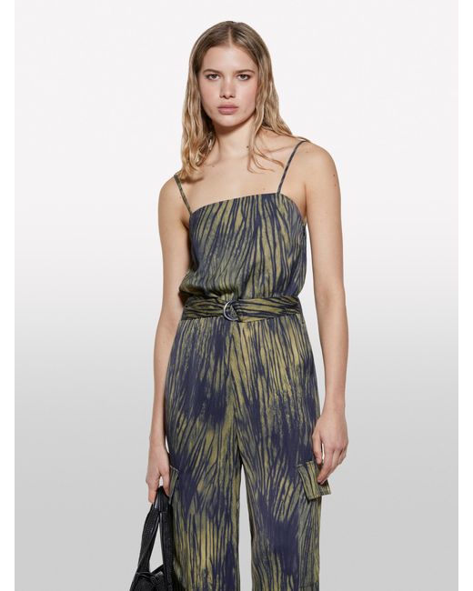Sisley White Animal Print Satin Jumpsuit