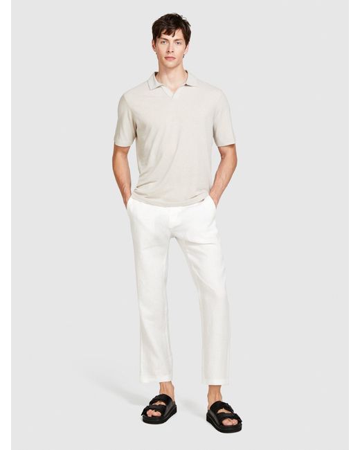 Sisley White Regular Fit Trousers In 100% Linen for men