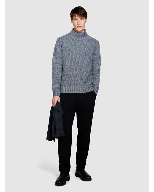 Sisley Blue Knit Sweater With High Neck for men
