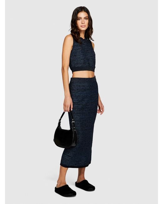 Sisley Blue Knit Midi Skirt With Lurex