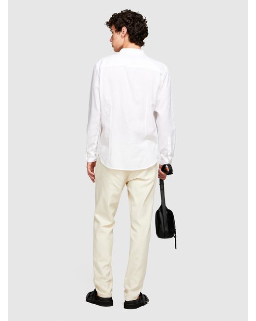 Camicia Alla Coreana In Misto Lino di Sisley in White da Uomo