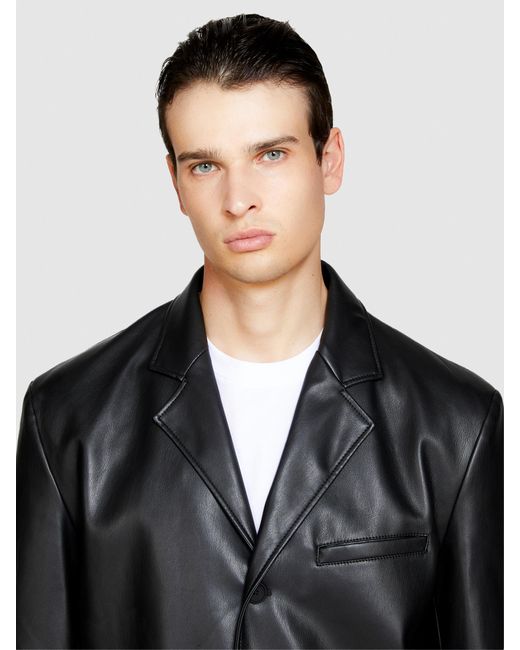 Sisley Black Blazer In Imitation Leather Fabric; for men