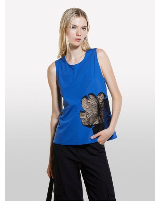 Sisley Blue Top With Floral Embroidery