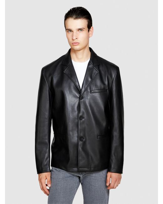 Sisley Black Blazer In Imitation Leather Fabric; for men