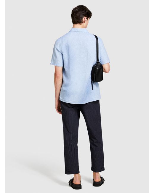 Camicia A Maniche Corte In Misto Lino di Sisley in Blue da Uomo