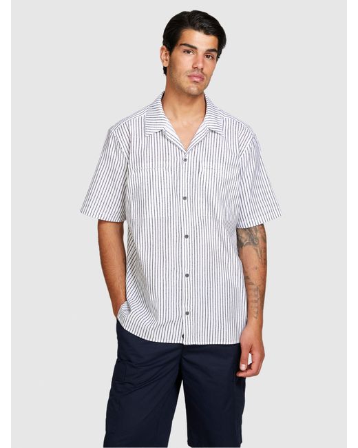 Sisley White Striped Short Sleeve Shirt for men