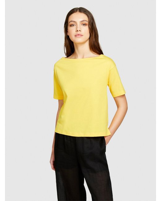 T-shirt Con Scollo A Barca di Sisley in Yellow