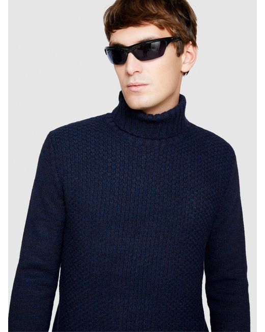 Sisley Blue Knit Sweater With High Neck for men