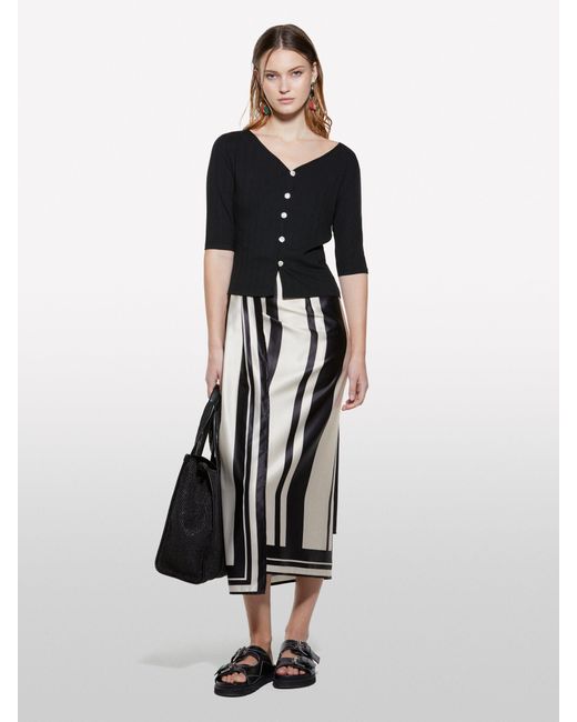 Sisley White Schwarzer, Gerippter Cardigan Mit Schmaler Passform, Frau, Größe