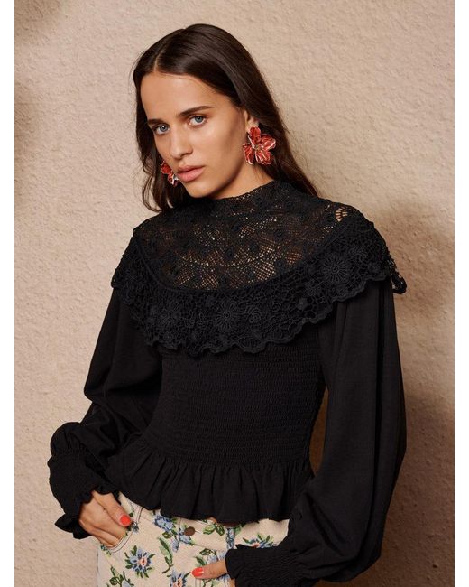 Sister Jane Black Light Language Shirring Top