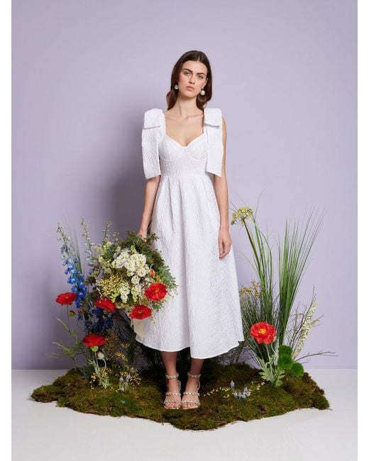 Sister Jane White Dream Prairie Bow Jacquard Midi Dress