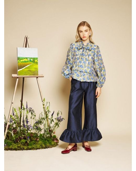 Sister Jane Blue Iris Jacquard Bow Blouse