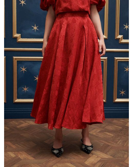 Sister Jane Red Charm Jacquard Midi Skirt