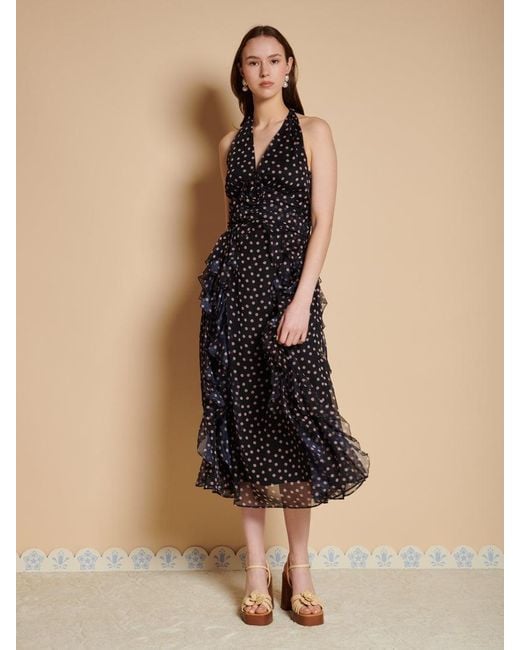 Sister Jane Natural Painterly Polka Chiffon Midi Dress