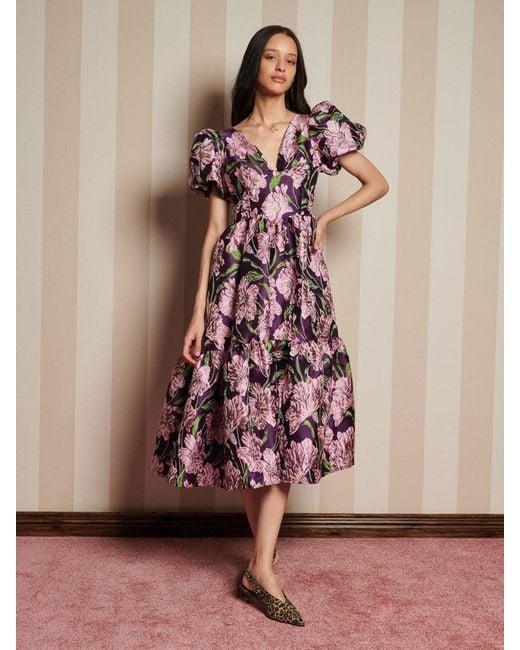 Sister Jane Brown Floraison Jacquard Midi Dress