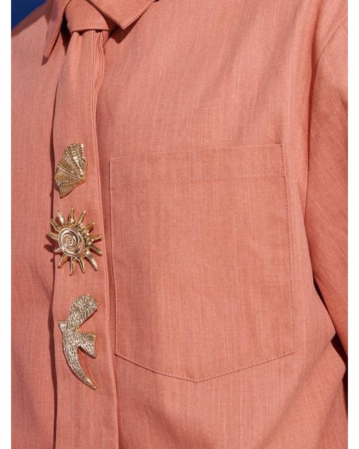 Sister Jane Blue Ochre Boxy Shirt With Tie Pins