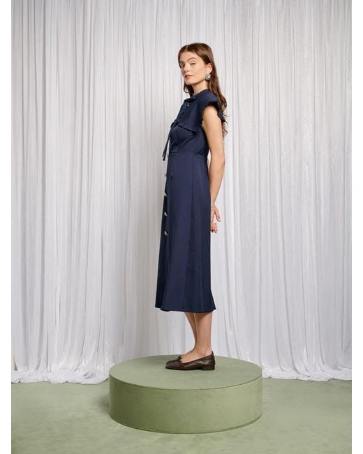 Sister Jane Blue Bibi Bib Collar Midi Dress
