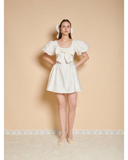 Sister Jane Natural Klara Jacquard Bow Mini Dress