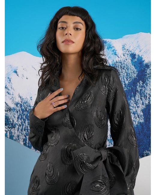 Sister Jane Blue Ghospell Domino Jacquard Wrap Dress