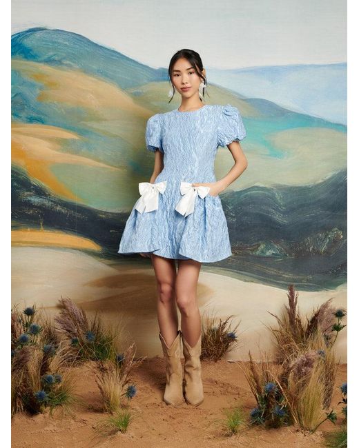 dream sister jane blue dress Sister Jane Dream Jacquard Bow Mini Dress In Powder Blue
