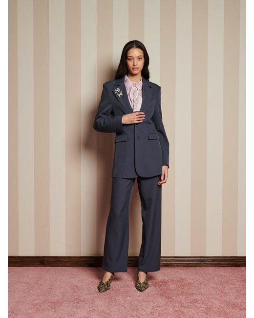 Sister Jane Blue Albert Brooch Single Breasted Blazer