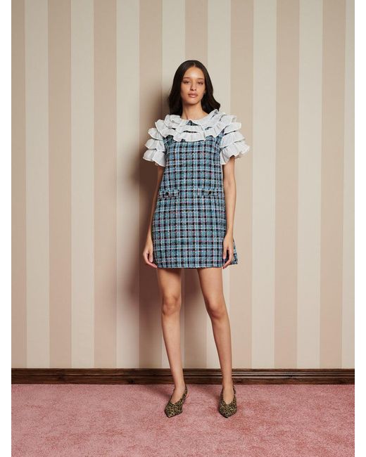 Sister Jane Blue Chamber Tweed Check Mini Dress
