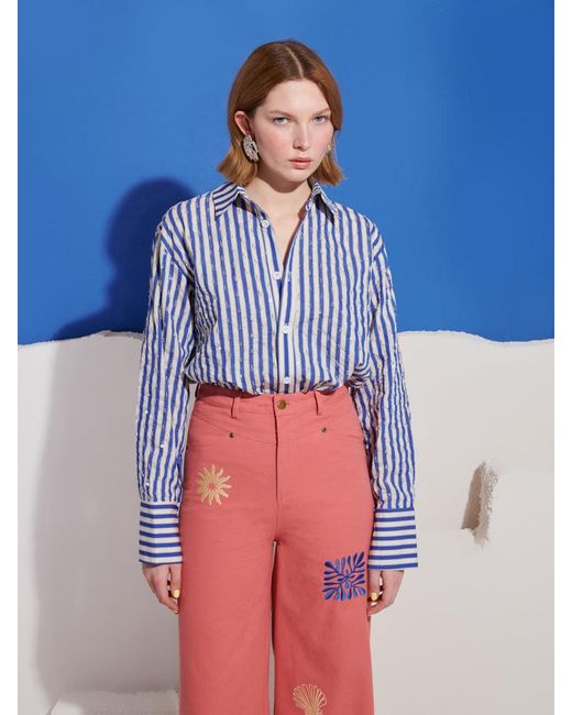 Sister Jane Blue Paros Stripe Embellished Shirt