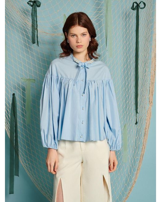 Sister Jane Blue Seashell Pearl Blouse