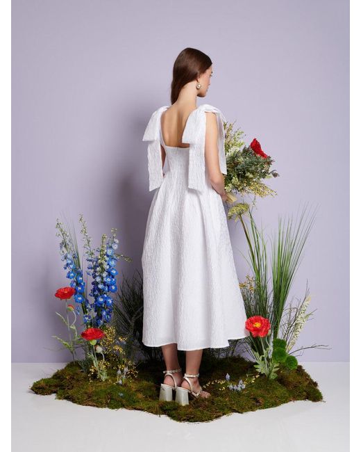 Sister Jane White Dream Prairie Bow Jacquard Midi Dress