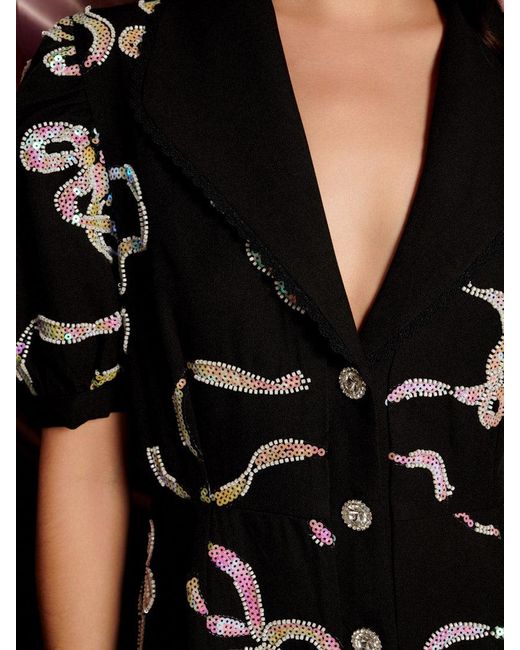 Sister Jane Black Ripple Bow Embellished Midi Dress