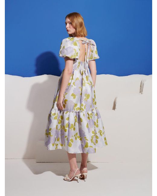 Sister Jane Blue Fig Flora Jacquard Midi Dress