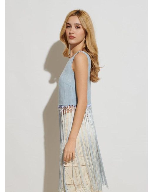 Sister Jane Blue Ghospell Mona Fringed Top