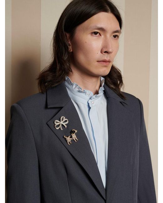 Sister Jane Blue Albert Brooch Single Breasted Blazer
