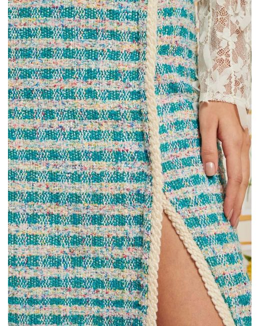 Sister Jane Blue Dream Novelty Tweed Midi Skirt