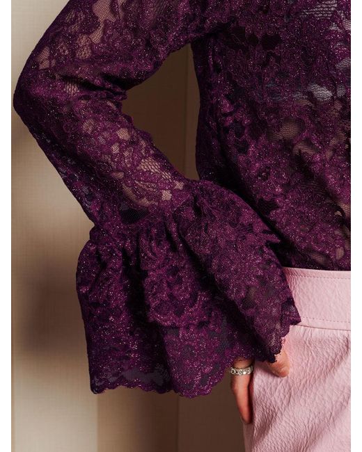 Sister Jane Purple Dream Quill Lace Ruffle Blouse