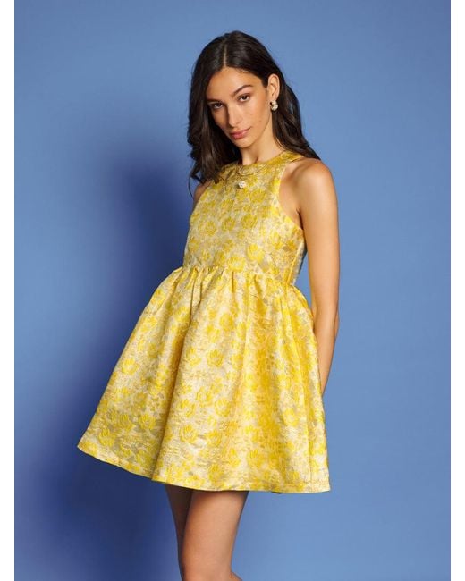 Sister Jane Yellow Dream Shimmer Jacquard Mini Dress