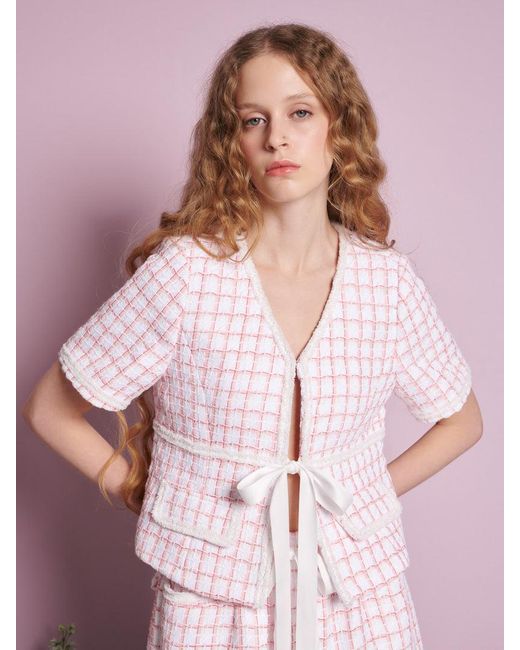 Sister Jane Pink Wildflower Tweed Tie Top
