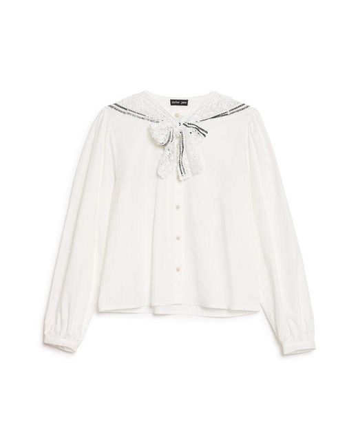 Sister Jane Blue Cleo Collar Tie Blouse