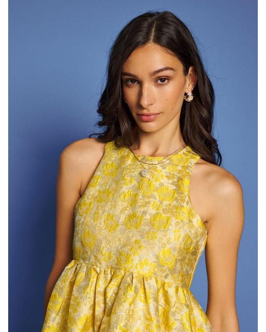 Sister Jane Yellow Dream Shimmer Jacquard Mini Dress
