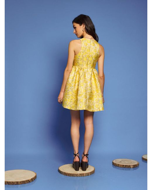 Sister Jane Yellow Dream Shimmer Jacquard Mini Dress