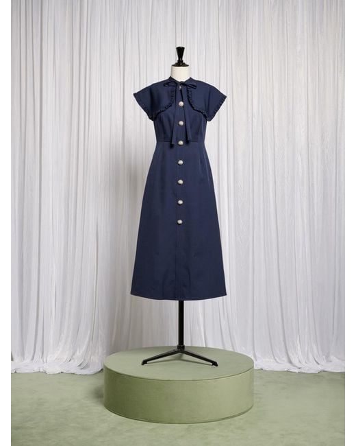Sister Jane Blue Bibi Bib Collar Midi Dress